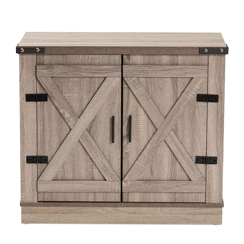 Wayne Oak Brown Finished Wood 2-Door Shoe Storage Cabinet
