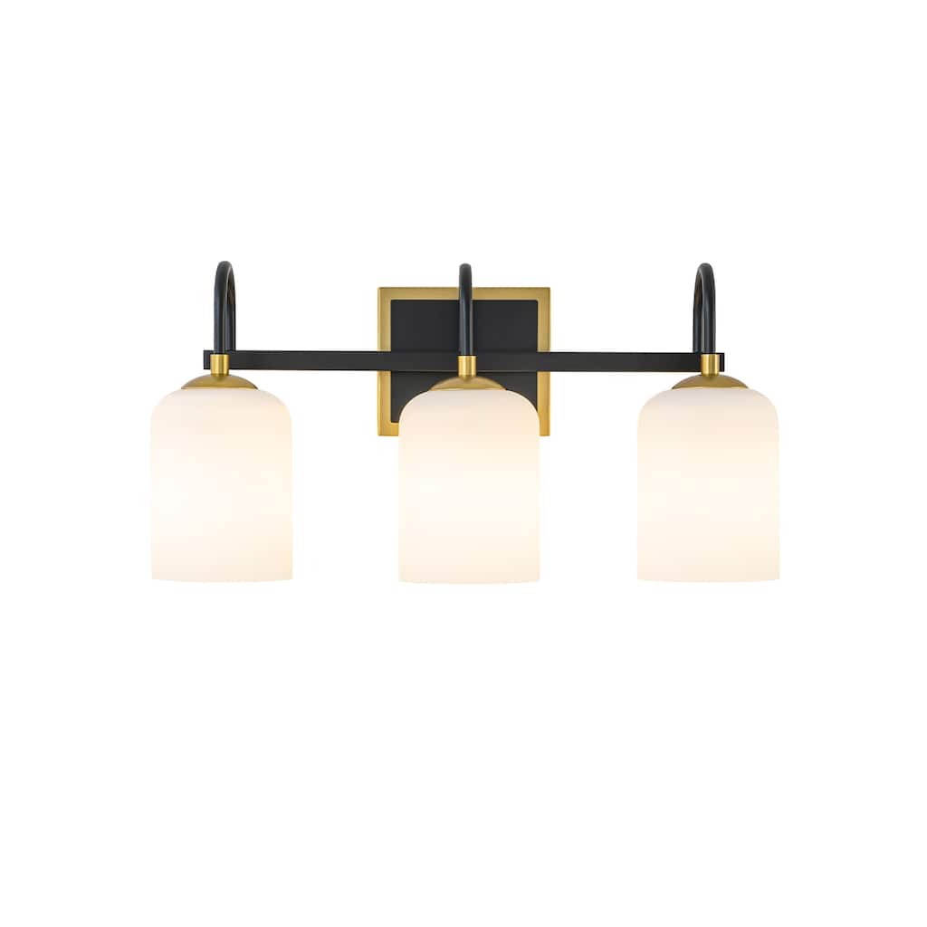 3-Light Modern Transitional Metal & Glass Bathroom Vanity Light with Milk White Glass Shades - 3 Light