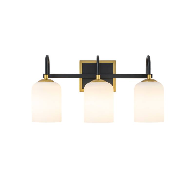 3-Light Modern Transitional Metal & Glass Bathroom Vanity Light with Milk White Glass Shades - 3 Light