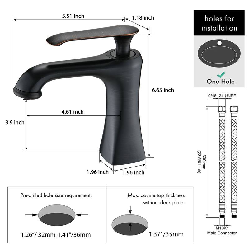 BATHLET Single Hole Single Handle Bathroom Sink Faucet