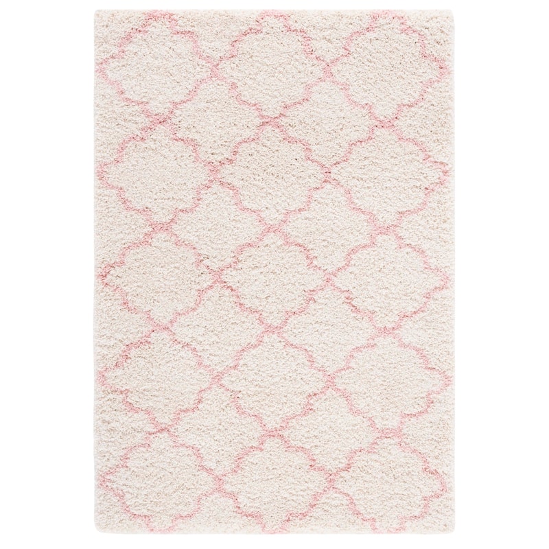 SAFAVIEH Hudson Shag Jeryl Glam Trellis 2-inch Area Rug - 4' x 6' - Ivory/Pink