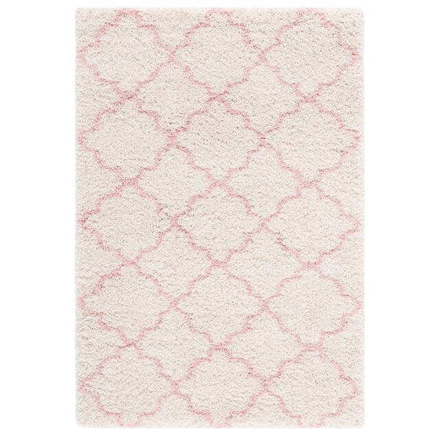SAFAVIEH Hudson Shag Vitchka Glam Trellis 2-inch Area Rug - 4' x 6' - Ivory/Pink