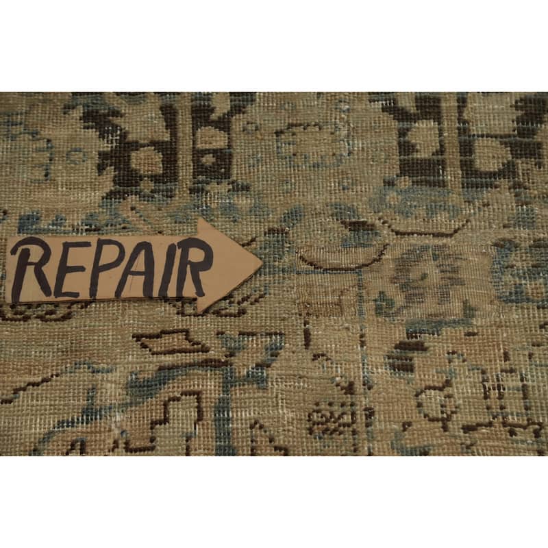 Hand Knotted Oriental 100% Wool Carpet Traditional Floral Brown Heriz Area Rug - 12' 1'' X 8' 5''
