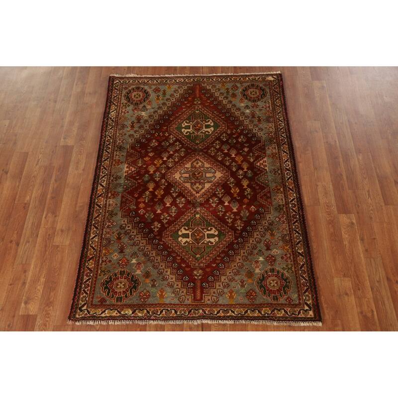 Shiraz Persian Vintage Area Rug Handmade Wool Carpet - 3'9"x 5'4"
