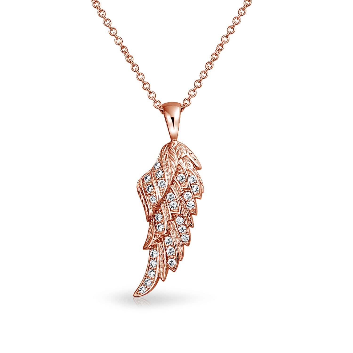 925 Sterling Silver Guardian Angel Heart Necklace CZ Pendant Rose Gold Plated for Women 18 chain