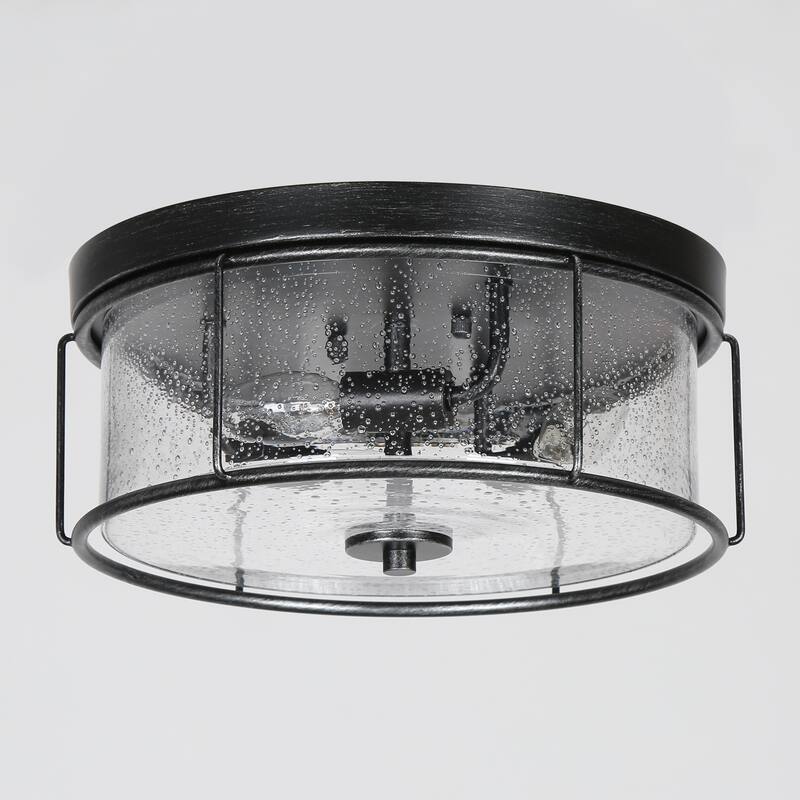 Modern Industrial Glass Flush Mount Drum Ceiling Light - D 13"* H 6"