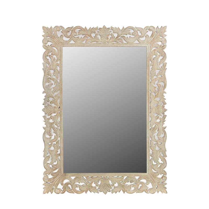 Florence Carved Accent Mirror - Distressed Off-White