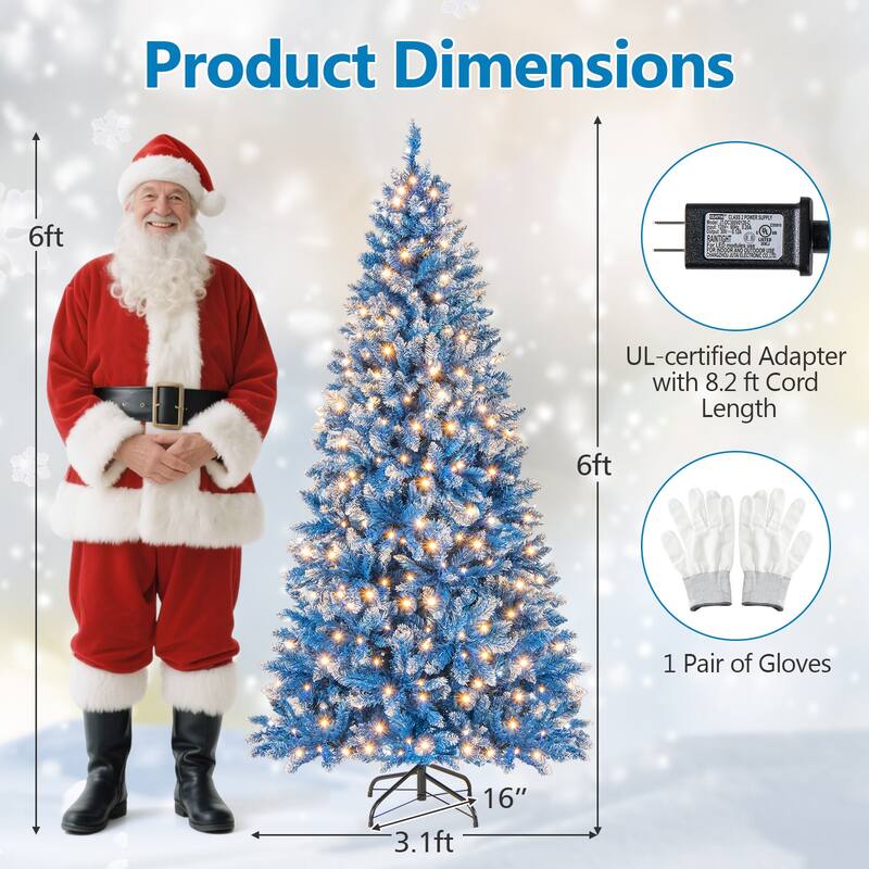 Gymax Pre-Lit Artificial Christmas Tree Blue Hinged Xmas Tree w/