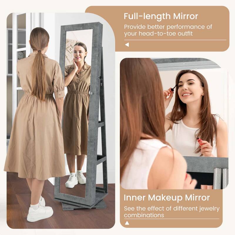 Costway 360degree Rotatable Jewelry Cabinet 2-in-1 Lockable Mirrored - See Details