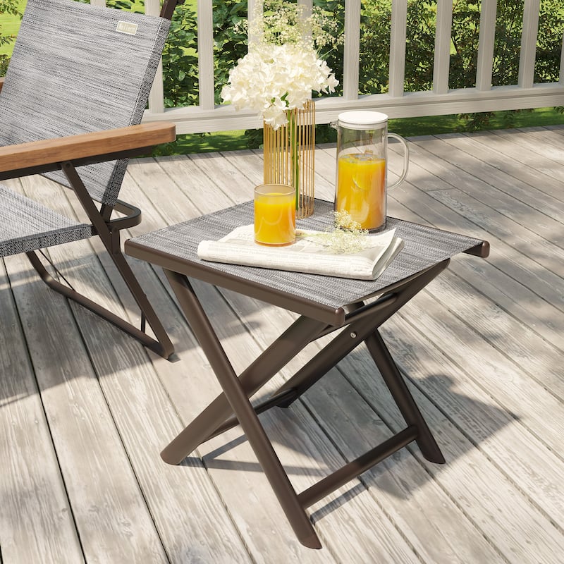 Outdoor Patio Folding Side Table Ottoman Camping End Table Plant Stand - 14.8in W x 17.1in L x 16.3in H - Dark Grey-1PC