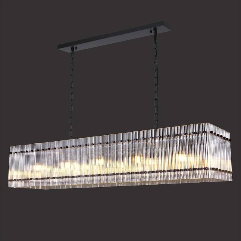10-Light Black Rectangular Crystal Chandelier - Black