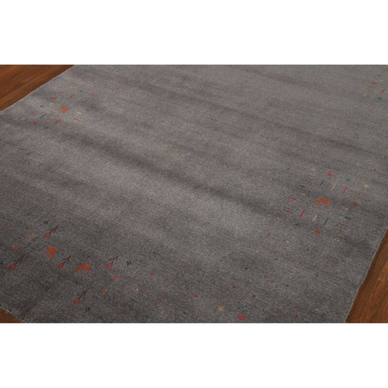 Hand Knotted Oriental 100% Wool Carpet Tribal Tribal Greys & Charcoal Gabbeh Area Rug - 8' 3'' X 5' 1''
