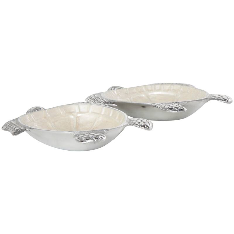 Aluminum Metal Enameled Turtle Decorative Bowl with Silver Metal Exterior (Set of 2)