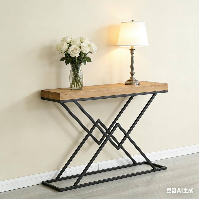 Solid Wood Console Table, 43.2" Modern Industrial Entryway Table