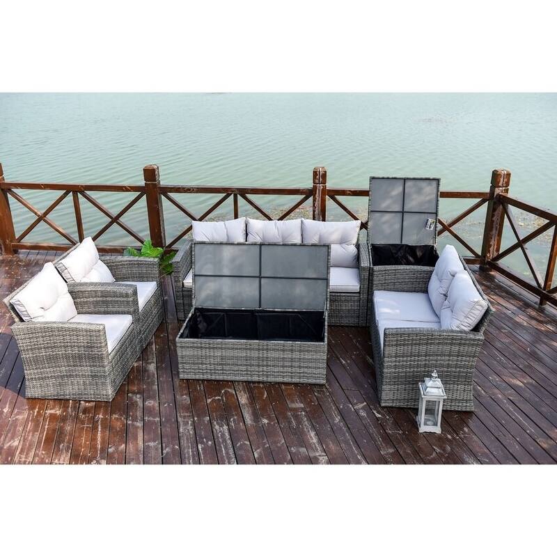 Moda 6 Pieces Wicker Sofa Set Outdoor Sectional Furniture(including a rain cover) - 9' x 12'