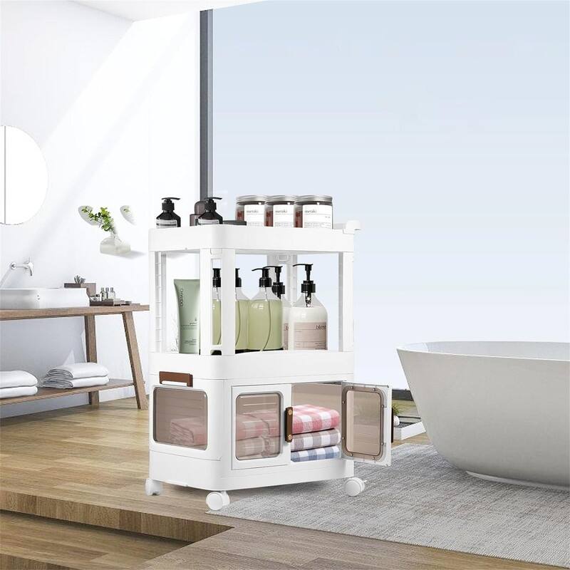 3 Tier Rolling Storage Cart Plastic Utility Cart with Handle Movable Cart - 12"D x 17.5"W x 25.9"H