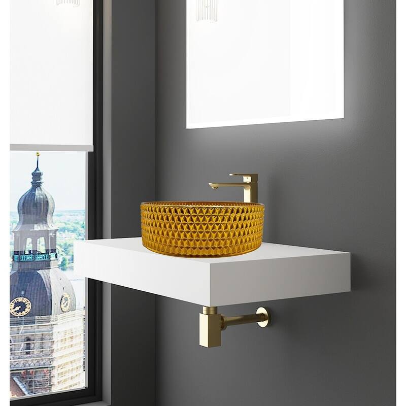 CastelloUSA 16" Round Decorative Gold Crystal Sink With Base