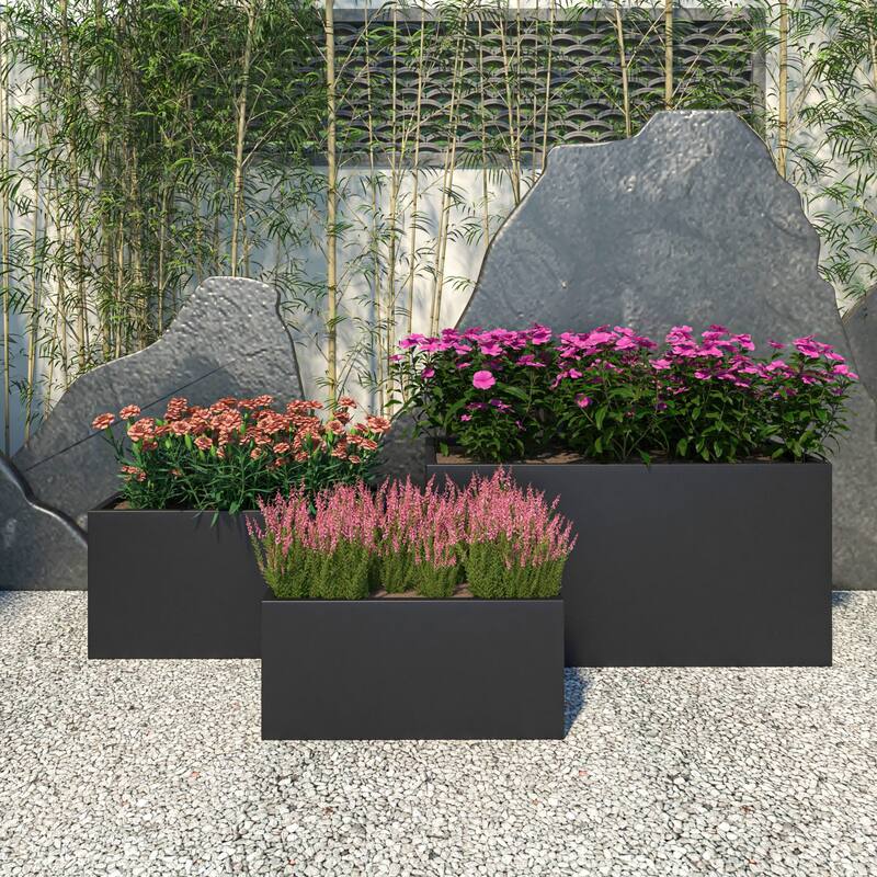 Bloom 3-Piece Rectangular Fiberstone and MGO Clay Planter Pot Set
