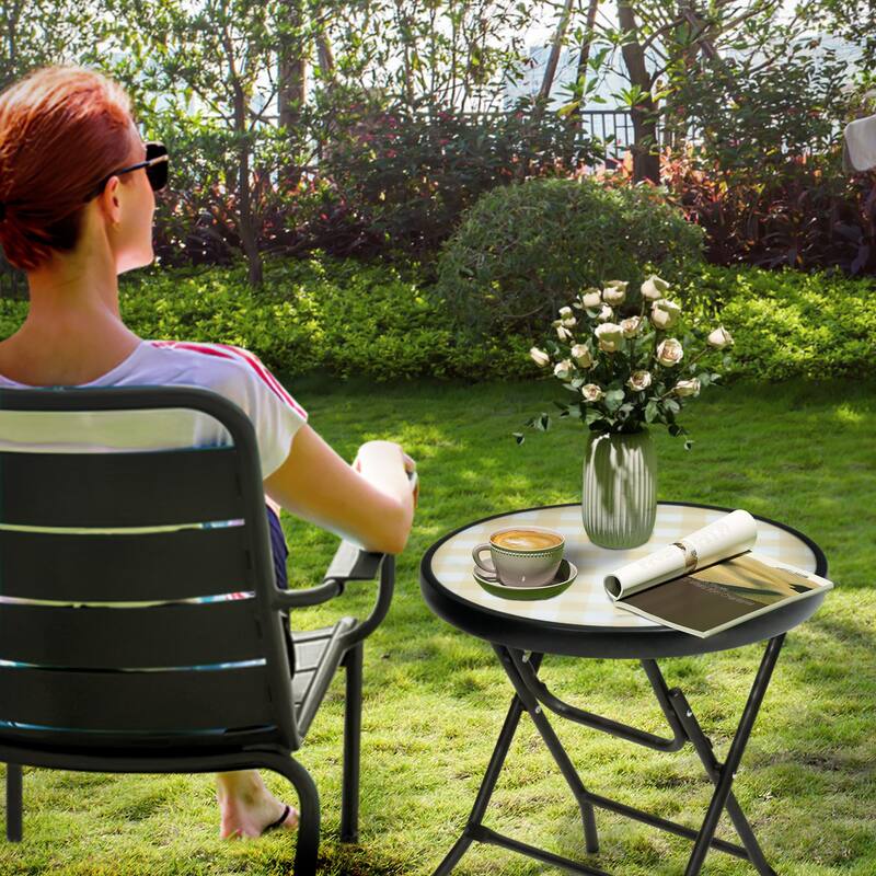 Outdoor Folding Tempered Glass Side Table Patio Bistro Coffee Table