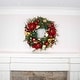 preview thumbnail 5 of 7, 30 in. Lighted Christmas Wreath - Golden Leaf Red Magnolia - 30 Inch