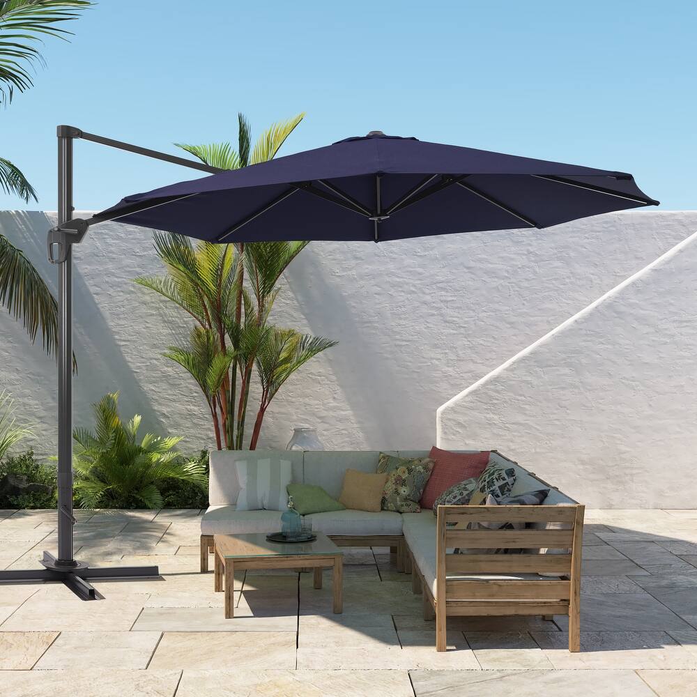 BONOSUKI 11FT LED Cantilever Patio Umbrella 360 Rotation w/Cross Base