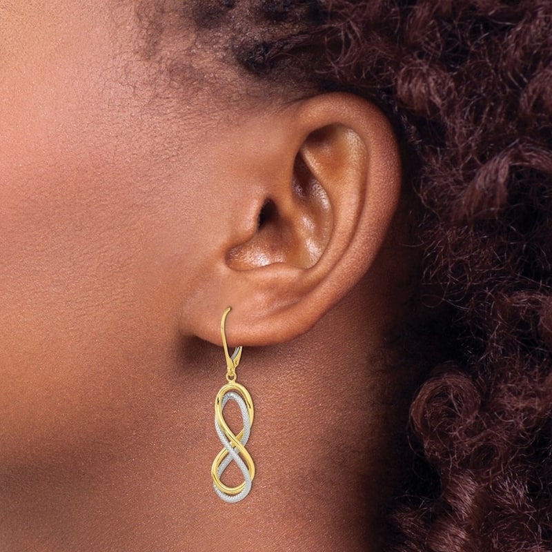 Curata 10k Two Tone Gold Polished Textured Infinity Leverback Earrings - 42.25x10.3mm