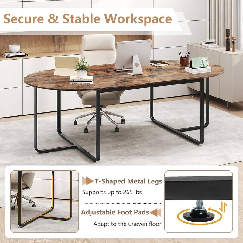 95" Conference Table Large Oval Meeting Table for 10-12 People