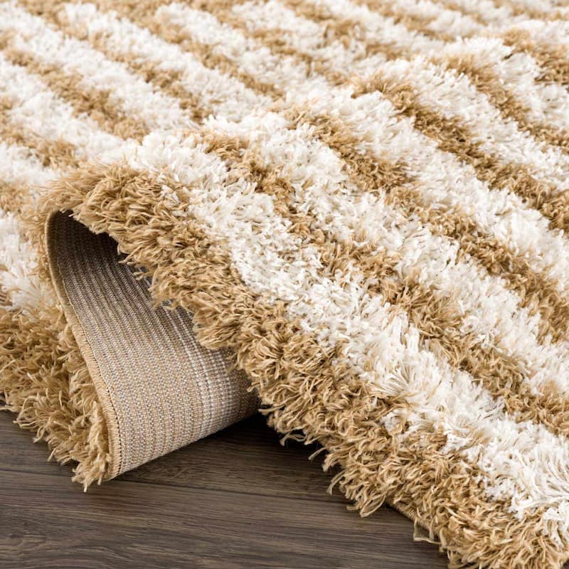 Hauteloom Calup Living Room, Bedroom Area Rug - Plush Pile - Camel, Ivory - 5'3" x 7'3"
