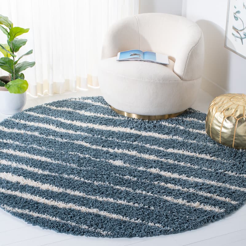 SAFAVIEH Venus Shag Bergny 1.75-inch Thick Rug - 6'7" Round - Turquoise/Ivory
