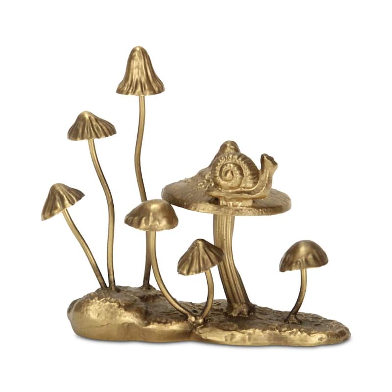 Golden Cast Iron Mushrooms Tabletop Decoration - 7.25"