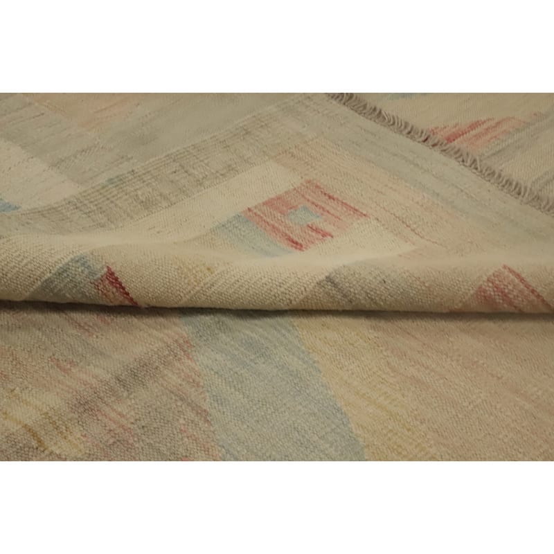 Hand Woven Oriental 100% Wool Carpet Southwestern Tribal Beige & Ivories Kilim Area Rug - 9' 8'' X 6' 8''