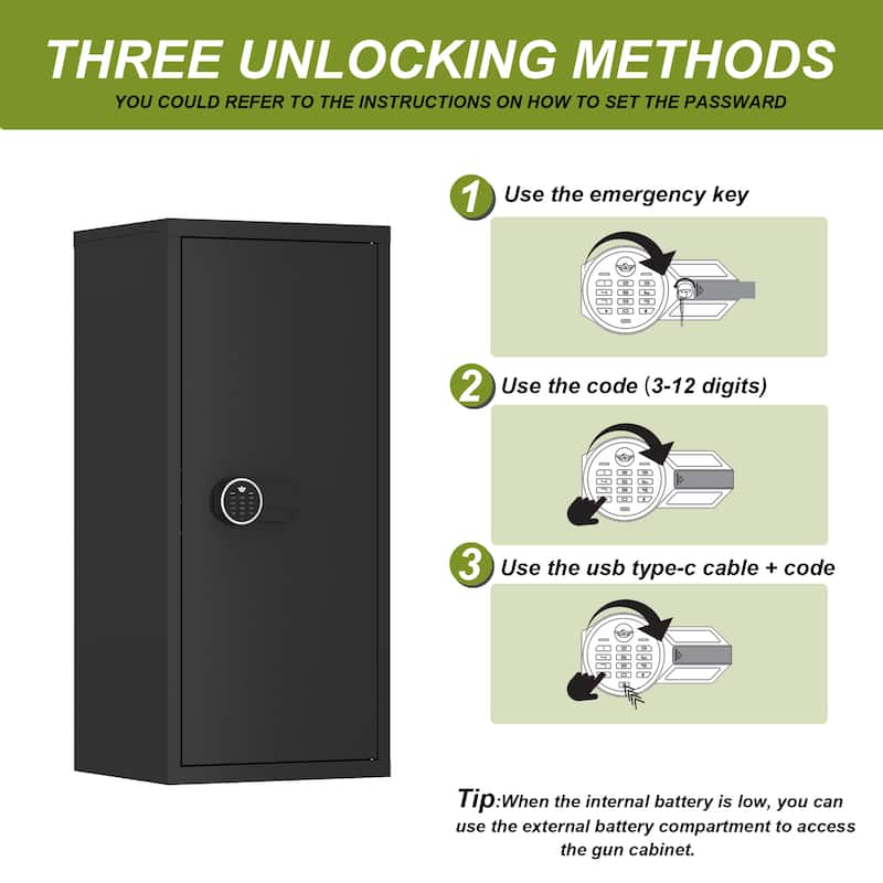 Large Gun Safe with Digital Lock Tall Storage Cabinet with Shelves, Multi-Option Secure Locker and Cupboard