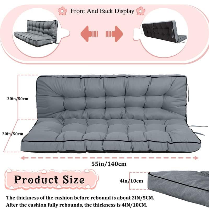 Porch Swing Replacement Cushion, 55in Outdoor Bench Cushions with Backrest Thicken 4"