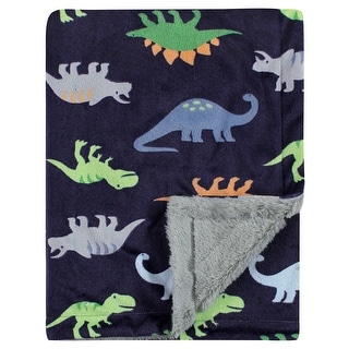 Luvable Friends Infant Boy Plush Blanket with Faux Shearling Back, Dinosaurs, One Size - Dinosaurs - One Size
