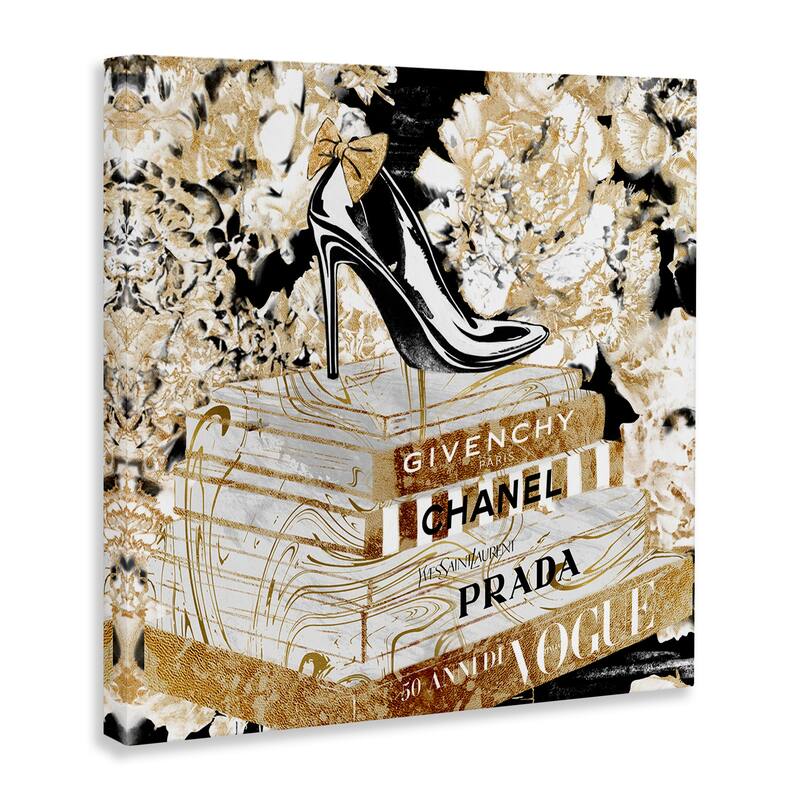 Stupell Fashion Heels and Books Black Gold Designer Details Canvas Wall Art