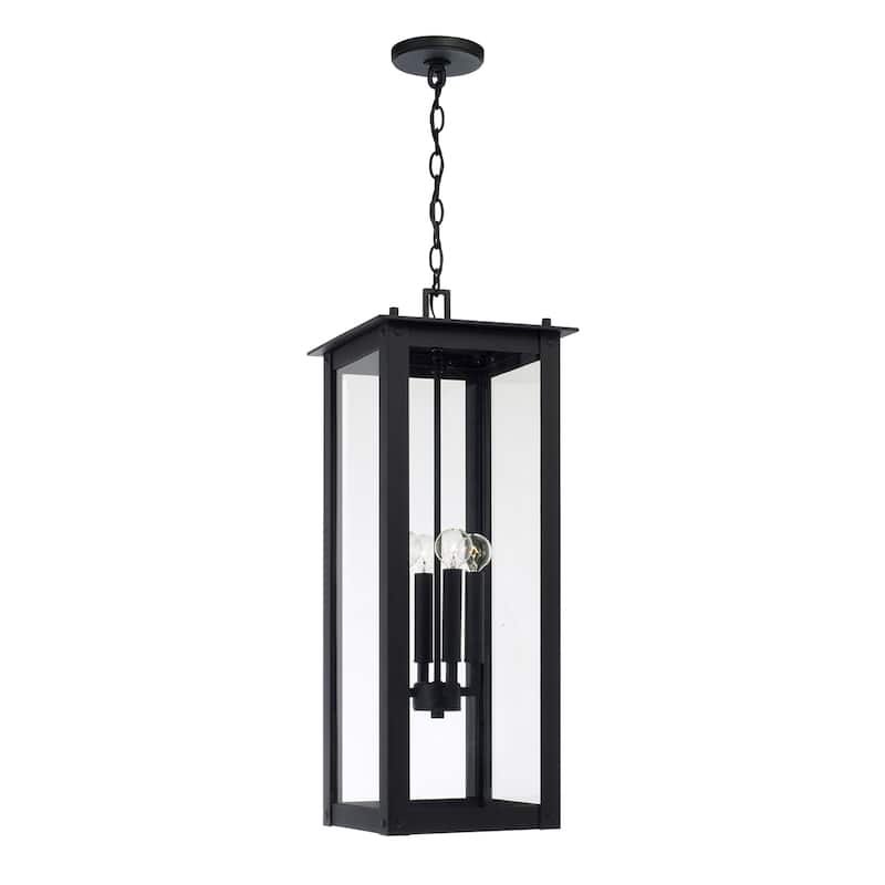 11" W x 28.5" H 4-Light Outdoor Rectangular Hanging Lantern with Clear Glass - 11"W x 28.5"H - Black