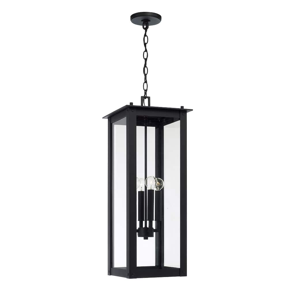 11" W x 28.5" H 4-Light Outdoor Rectangular Hanging Lantern with Clear Glass - 11"W x 28.5"H