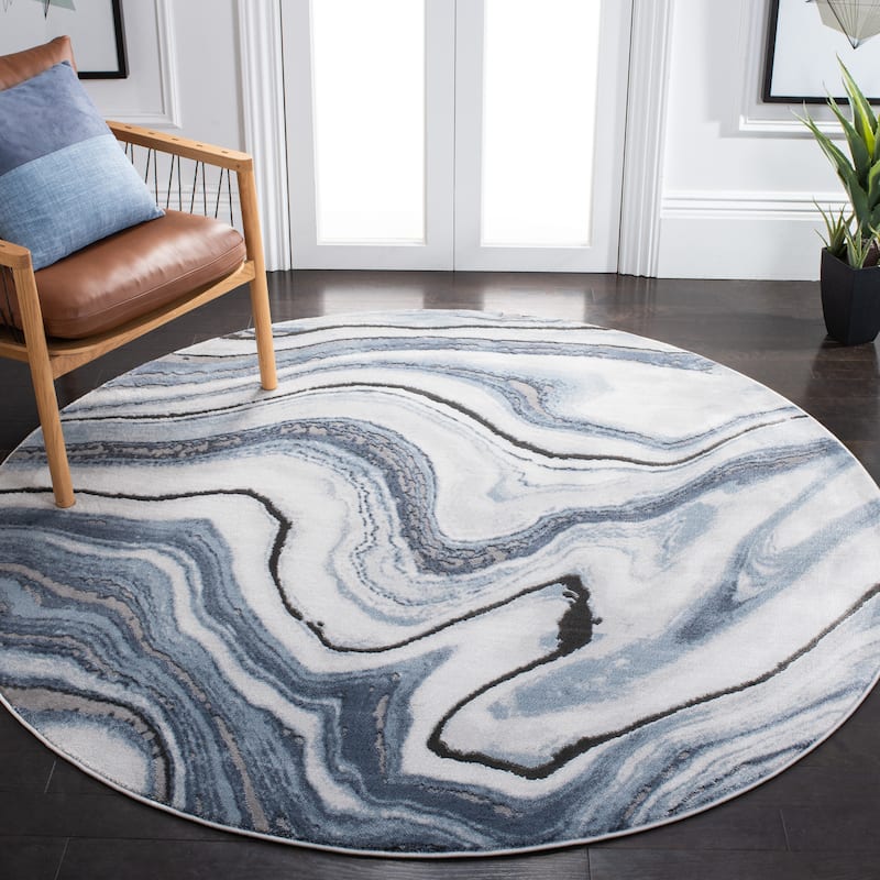 SAFAVIEH Craft Clytie Modern Abstract Marble Pattern Rug - 9' x 9' Round - Blue/Grey