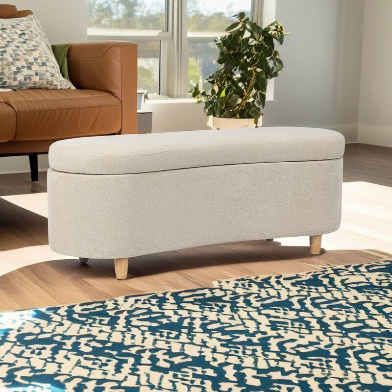 Adeco Curved Upholstered Storage Bench for Bedroom - Beige