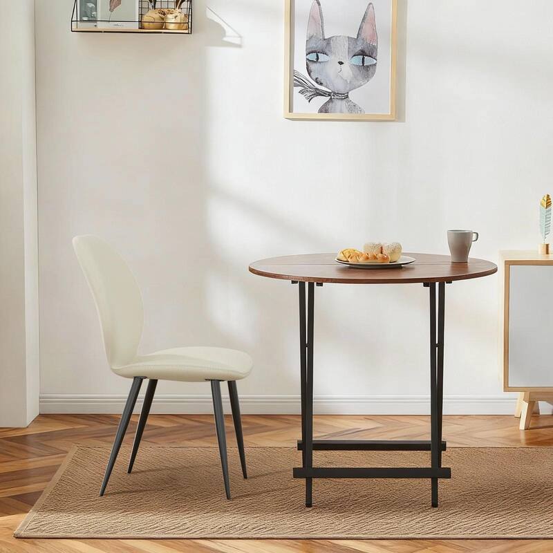 Leather Dining Chair with Metal Legs, Shell Shape Upholstered Chair Set of 4 for Kitchen, Restaurant, Living