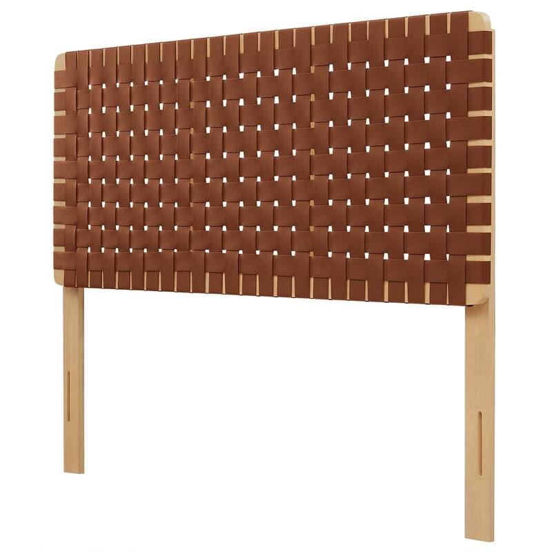 Ditmas Solid Wooden Brown Leather Basket Weaved Full Size Headboard