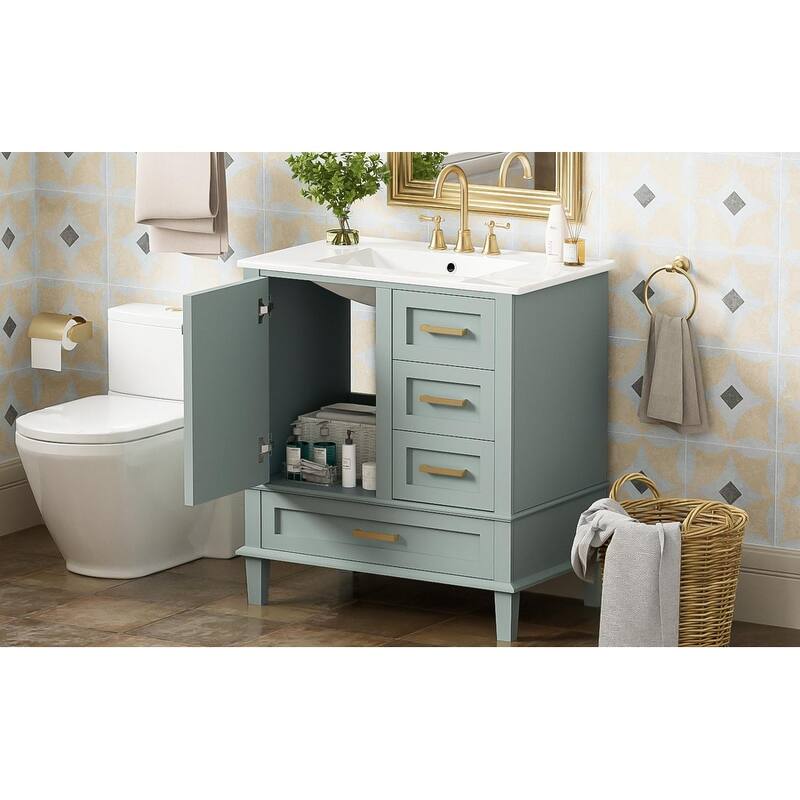GDFStudio - Iris Wood & Ceramic Modern 30" Bathroom Vanity with Sink, Soft-Close Door & 3 Drawers