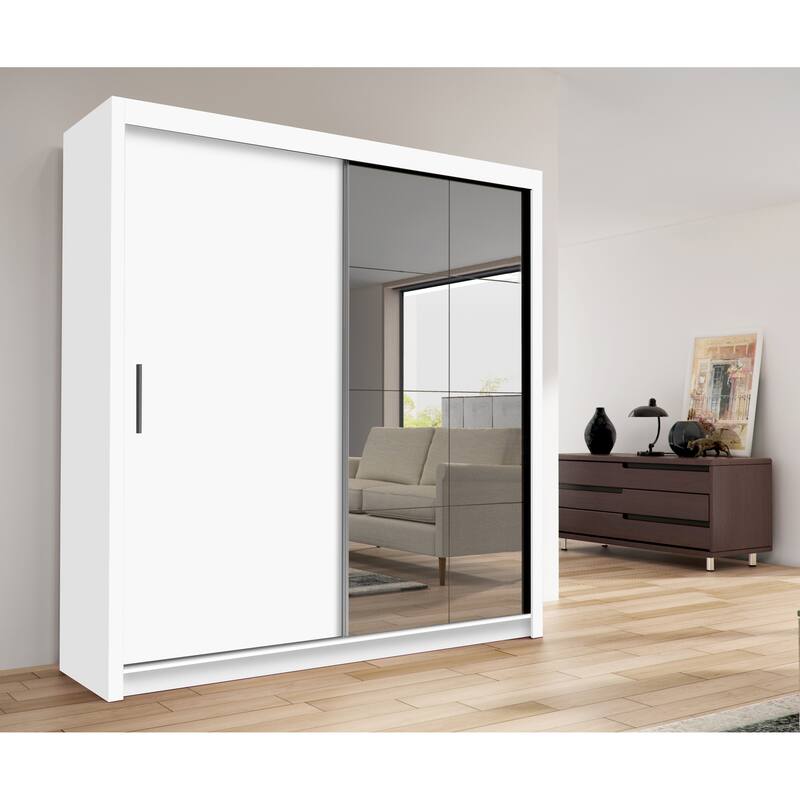 Cedar 2-Door Modern Wardrobe Armoire with Mirror - N/A