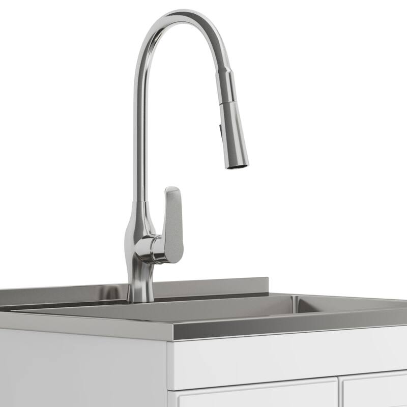 WYNDENHALL Bakersfield Transitional Laundry Cabinet with Faucet and Stainless Steel Sink