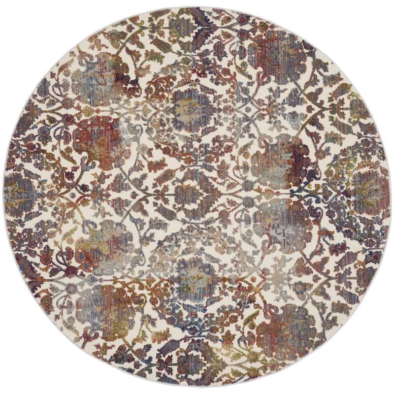 Jiqo Power Loomed Distressed Geometric Floral Traditional Non Skid Area Rug By HomeRoots - 72' X '72' X '0.5
