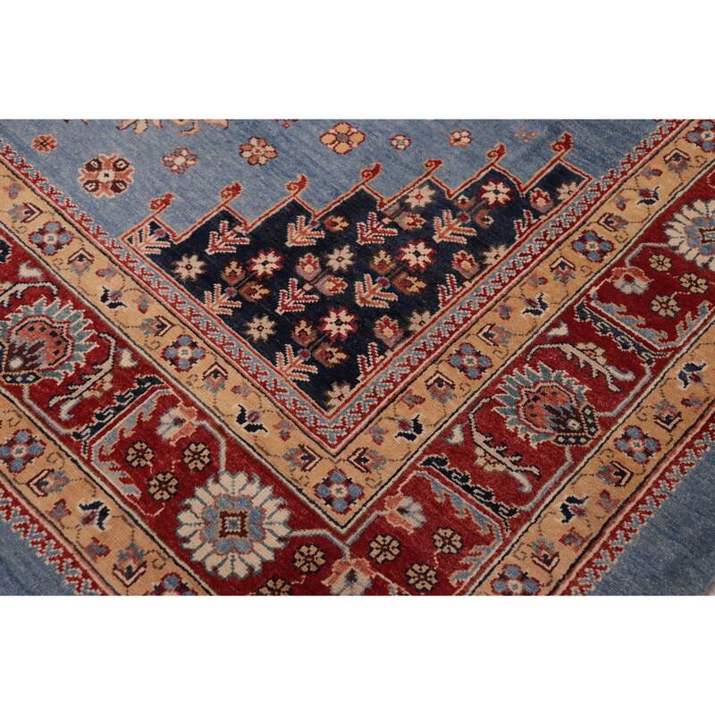 Tribal Kazak Evelin Light Blue/Red Wool Rug - 8'0'' x 9'10''