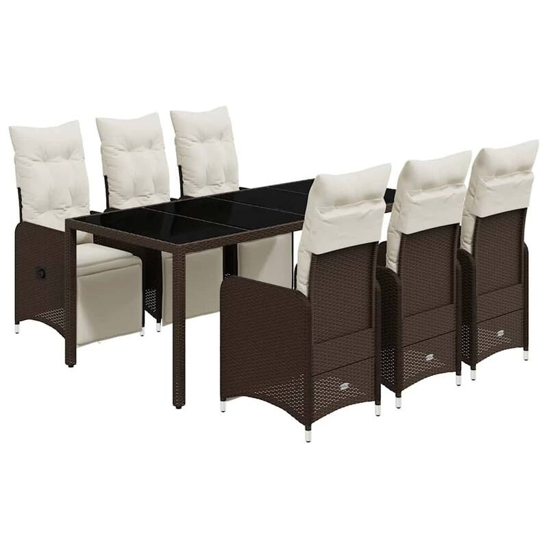 vidaXL Patio Bistro Set with Cushions Outdoor Table and Chairs Brown Poly Rattan - 59.1" x 35.4" x 29.5"