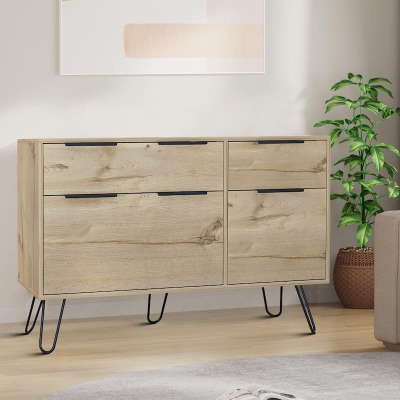 Classic Farmhouse Style Wooden Storage Dresser with Hairpin Legs - Light Oak - 4-drawer