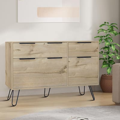 Classic Farmhouse Style Wooden Storage Dresser with Hairpin Legs