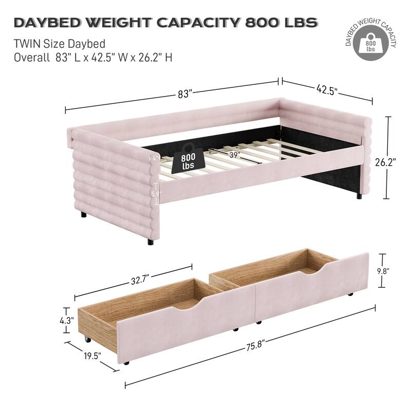 Ouyessir Modern Upholstered Tufted Daybed with Trundle & Drawers